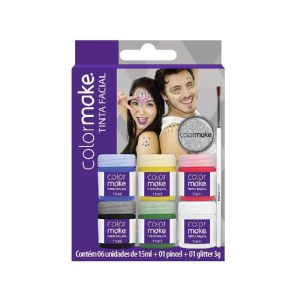Pintura Facial Líquida Kids Pincel e Glitter 6 cores - Colormake