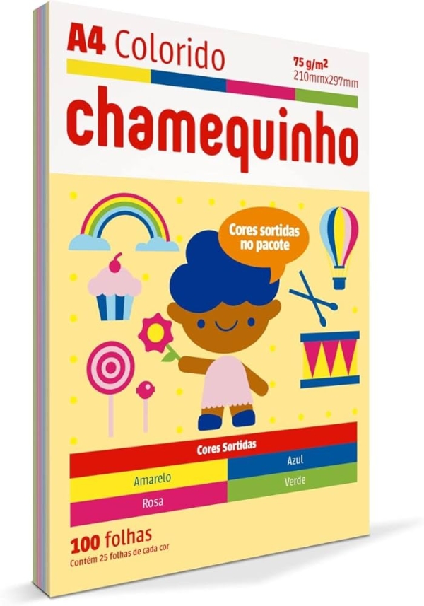 Papel Sulfite A4 Colorido Chamequinho 75 g Amarelo - Chamex