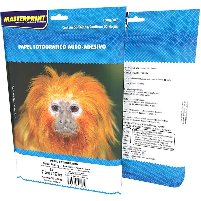 Papel Fotográfico Inkjet A4 Glossy Adesivo 130 g - Masterprint
