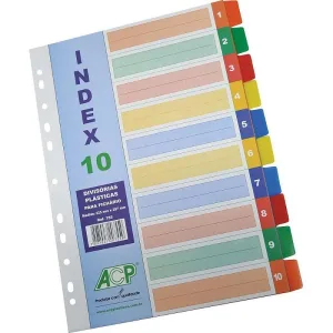 DIVISORIA FICHARIO PLASTICA 10 PROJECOES COLOR 22,4X29,5CM UNIDADE 755 - ACP