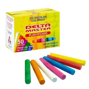 Giz Escolar Plastificado Color Caixa com 50 unidades - Delta