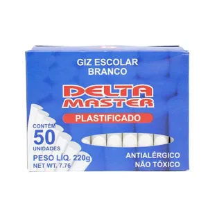 Giz Escolar Plastificado BRANCO Caixa com 50 unidades - Delta