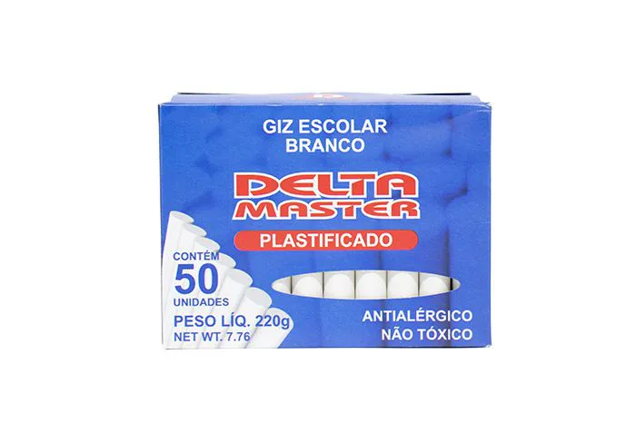 Giz Escolar Plastificado BRANCO Caixa com 50 unidades - Delta