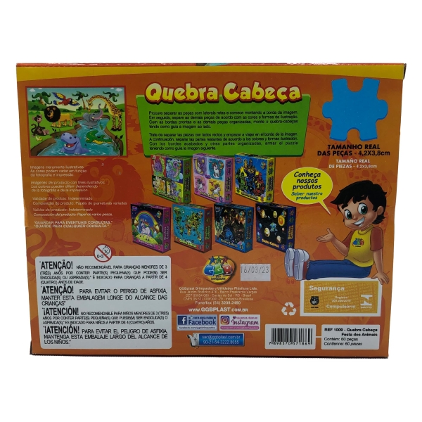 Quebra-Cabeça Cartonado Festa Dos Animais 60 Peças - Ggb Plast - Image 2