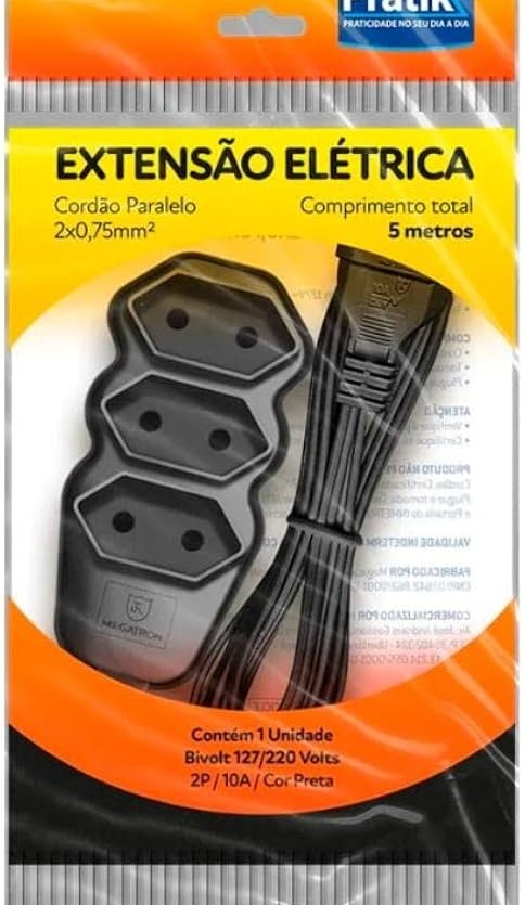 EXTENSÃO PRAT.2X0,75MM 5M PRETA