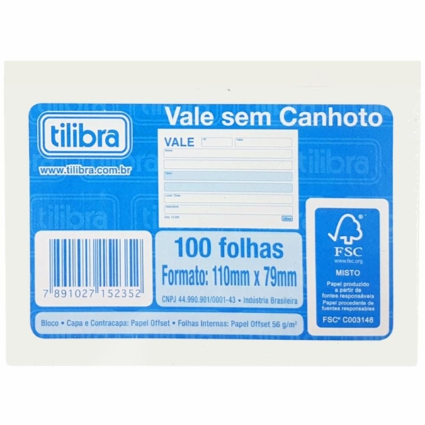 Impresso (vale) 100 Folhas Sem Canhoto - Tilibra