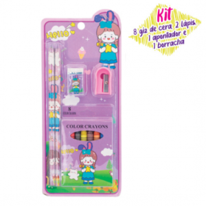 Kit Escolar Sortido com Giz de Cera - Polibrinq - FEMININO