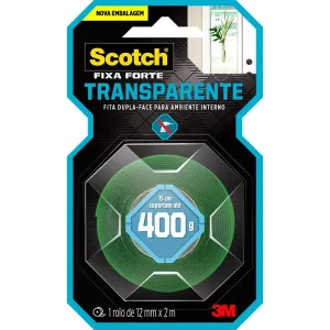 Fita Scotch Fixa Forte Dupla Face Silicone 12 mm x 2 m Transparente e Verde - 3M