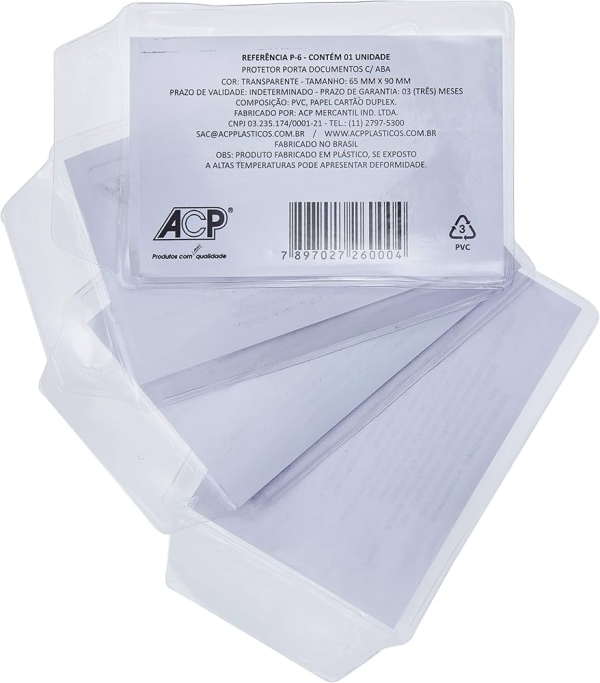 Porta-documento P/Cnh c/Aba Cristal 6,5x9cm. - Acp