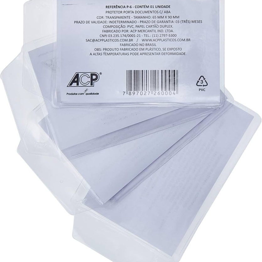 Porta-documento P/Cnh c/Aba Cristal 6,5x9cm. - Acp