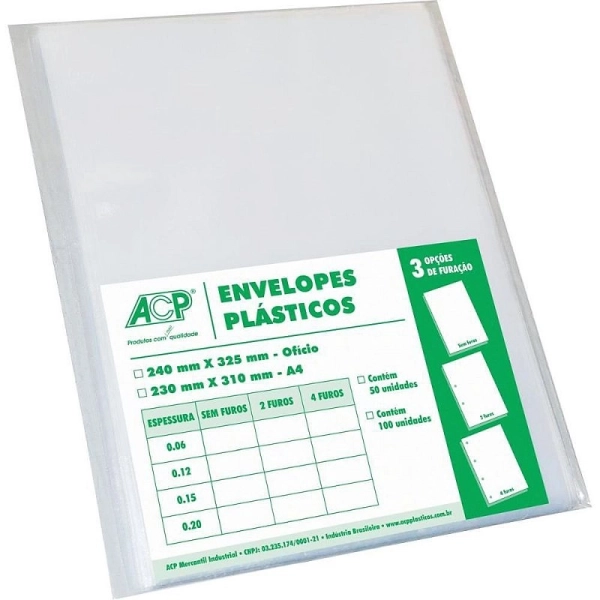 ENVELOPE PLASTICO OFICIO 4FUROS MEDIO 0,10MM  - ACP