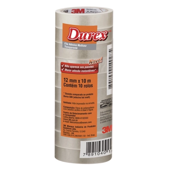 FITA ADESIVA DUREX TRANSPARENTE 12MMX10M. HB004174254 - 3M