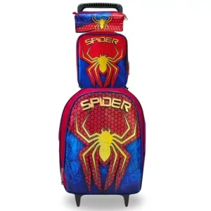 KIT MOCHILA DE RODINHA + LANCHEIRA+ ESTOJO BÁSICA SPIDER MAN - 2 BOLSOS