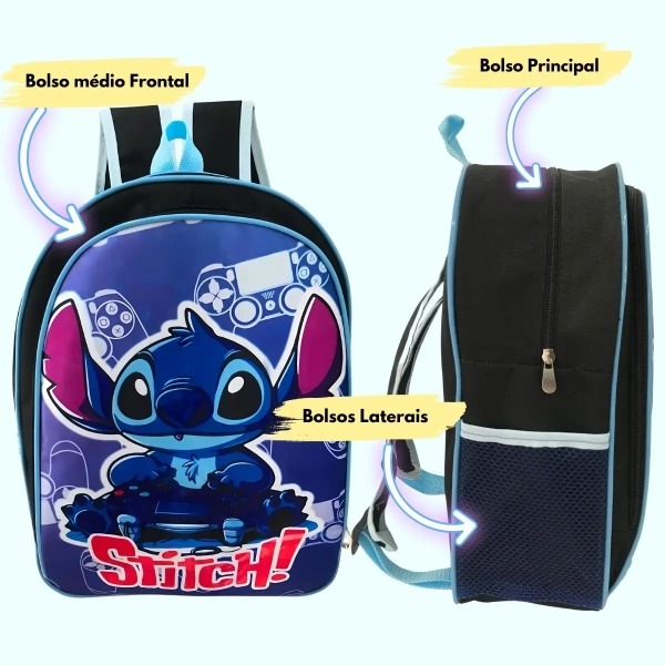 MOCHILA DE COSTAS BÁSICA STITCH - 2 BOLSOS - Image 2