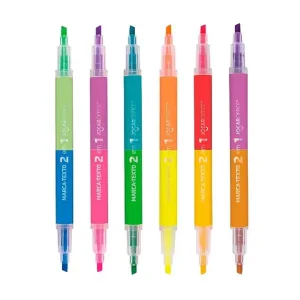 Caneta Marca Texto Jocar 2 em 1 com 6 combinações Cores - Leonora