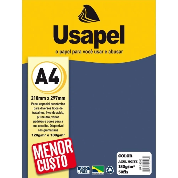 PAPEL A4 COLOR USAPEL AZUL NOITE 180G - FILIPERSON