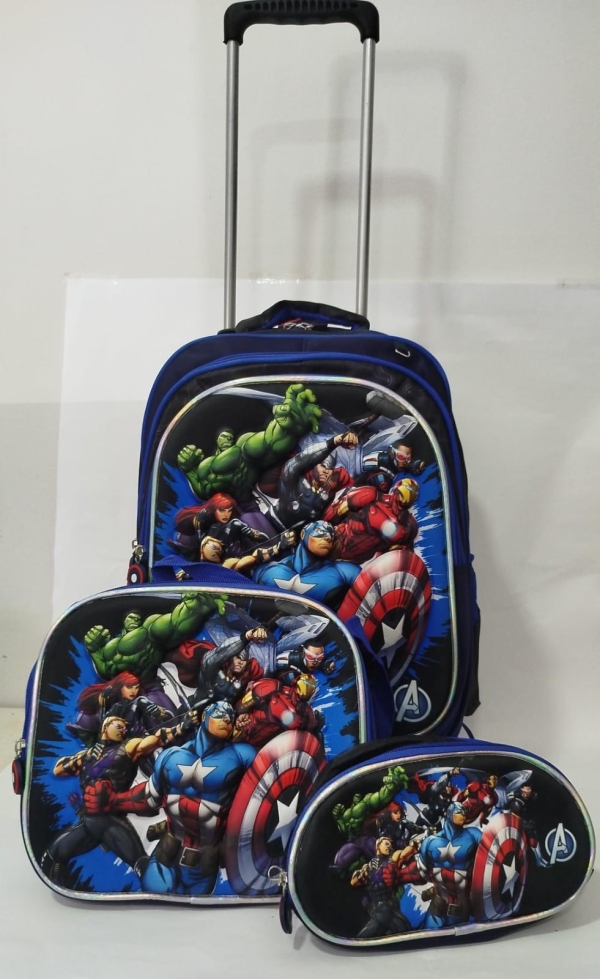 KIT MOCHILA DE RODINHA + LANCHEIRA + ESTOJO - PERSONAGENS MARVELLL