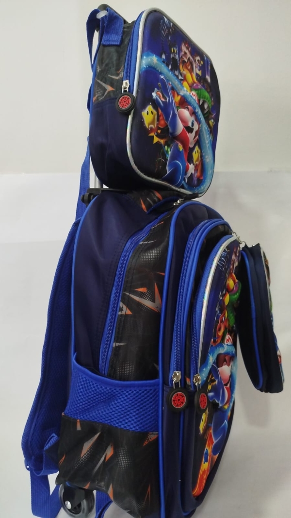 KIT MOCHILA DE RODINHA + LANCHEIRA + ESTOJO - PERSONAGENS SUPER MARIO - Image 3