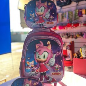 KIT MOCHILA DE RODINHA + LANCHEIRA + ESTOJO - SONIC ROSA