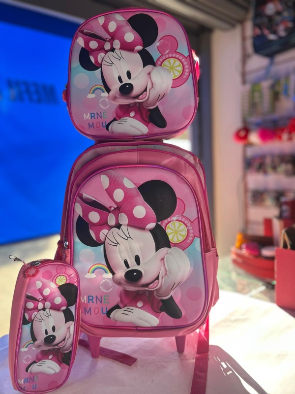 KIT MOCHILA DE RODINHA + LANCHEIRA + ESTOJO - MINNIE