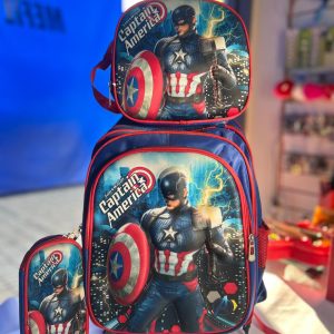 KIT MOCHILA DE RODINHA + LANCHEIRA + ESTOJO - CAPITAIN AMERICA