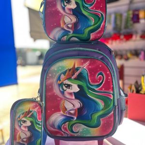 KIT MOCHILA DE RODINHA + LANCHEIRA + ESTOJO - UNICÓRNIO