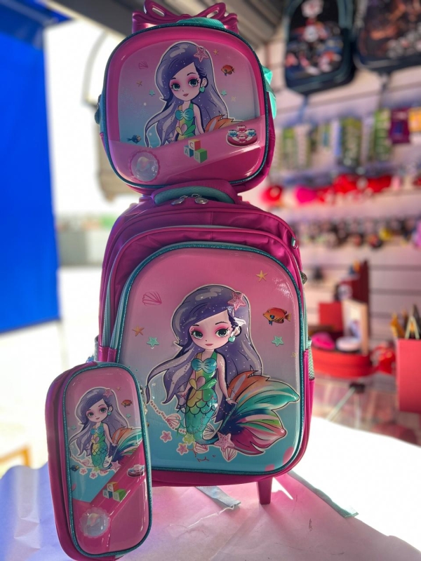 KIT MOCHILA DE RODINHA + LANCHEIRA + ESTOJO - SEREIA