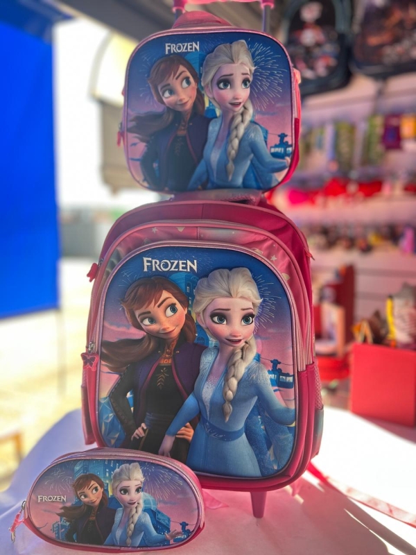 KIT MOCHILA DE RODINHA + LANCHEIRA + ESTOJO - FROZEN E ANA  ROSA