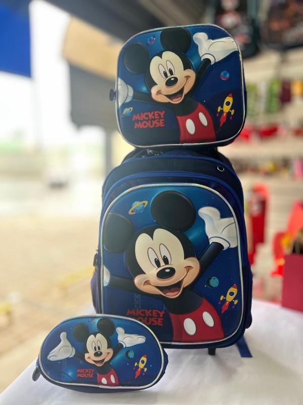 KIT MOCHILA DE RODINHA + LANCHEIRA + ESTOJO - PERSONAGENS MICKEY