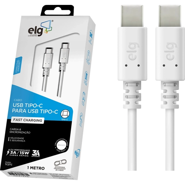 Cabo Reversível USB Tipo C TC2TC Branco ELG - Image 2