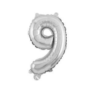 Balão metalizado Prateado Número 9 com 40 cm - Make+