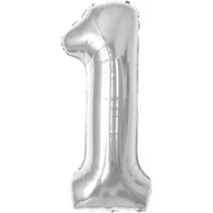 Balão metalizado Prateado Número 1 com 40 cm - Make+