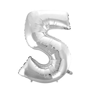 Balão metalizado Prateado Número 5 com 40 cm - Make+
