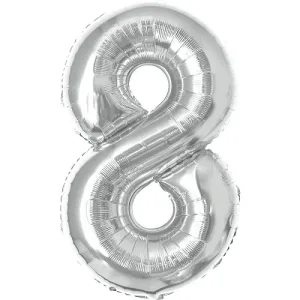 Balão metalizado Prateado Número 8 com 40 cm - Make+
