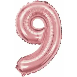 Balão metalizado Rosê Número 9 com 40 cm - Make+