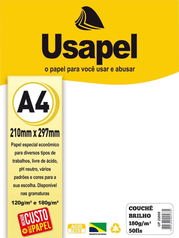 PAPEL COUCHE 180G A4 BRANCO C/50 USAPEL(E)
