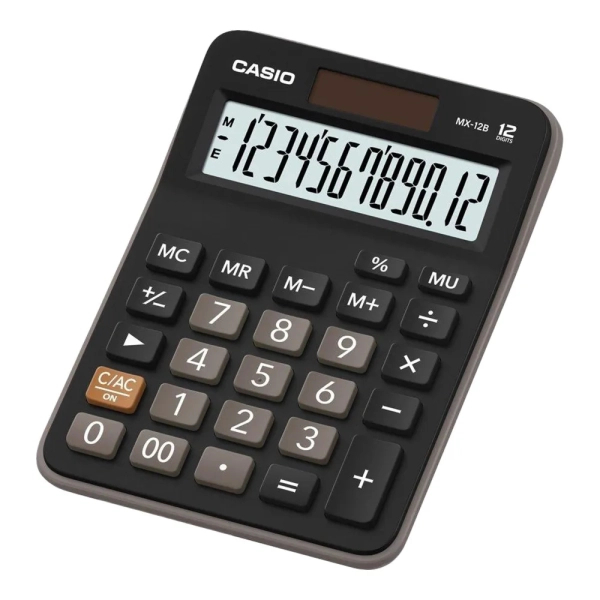 CALCULADORA DE MESA 12 DIG. PRETA SOLAR/BATERIA UNIDADE MX-12B-W4-DC - CASIO