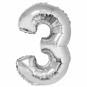 Balão metalizado Prateado Número 3 com 40 cm - Make+