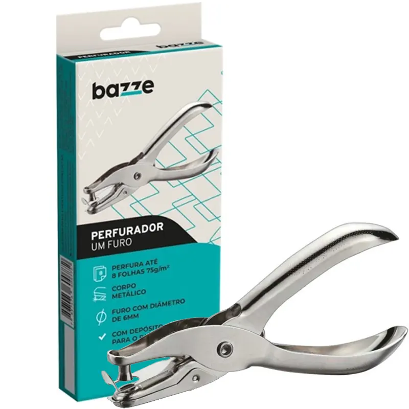 PERFURADOR DE PAPEL 1 FURO BAZZE METAL 6MM 8FLS. UNIDADE 600772 - SUMMIT