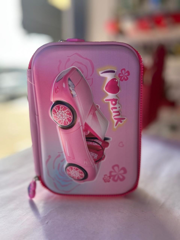 ESTOJO ESCOLAR COM DIVISORIA - CARRO PINK