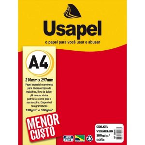 Papel A4 (color) Usapel Vermelho 180g. - Filiperson