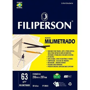 Bloco tecnico (sem margem) Milimetrado A-4 63g.50f.Branco - Filiperson