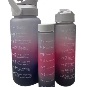 Kit Garrafa de Água 3 em 1 Motivacional + Adesivos 3D (Cores Sortidas)